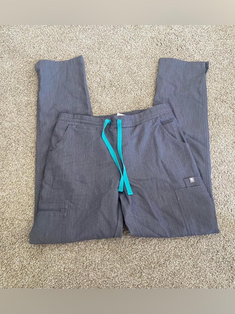 Figs Yola Scrub Pants Graphite Gray Blue Tie Size XS